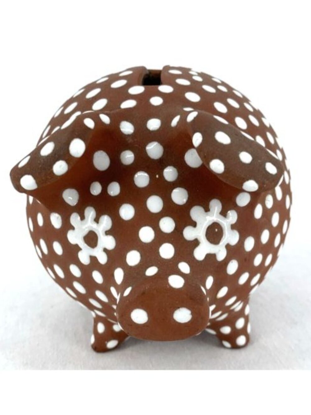Zeuthen Denmark Piggy Bank Signed White Polka Dot Redware Ceramic 5.5"